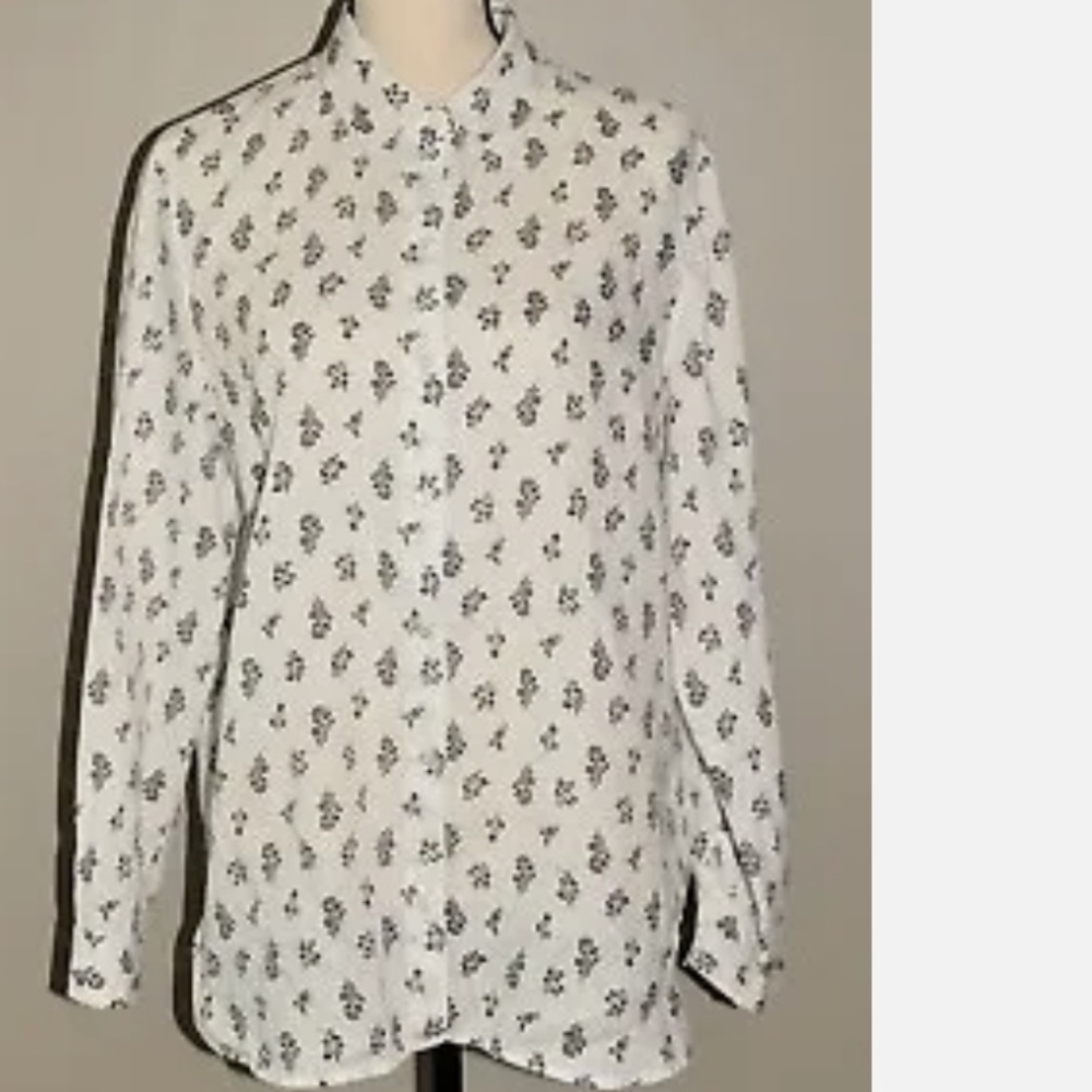 J Jill Love Linen Shirt Womens Large
Petite White Black Floral Linen